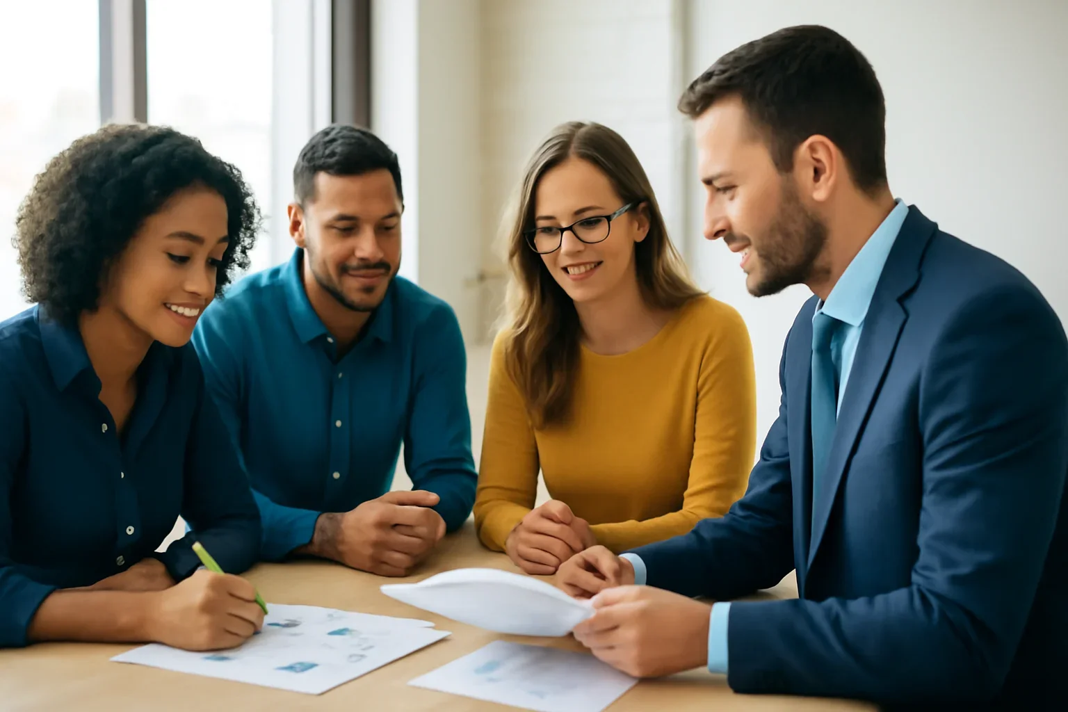 Business owners reviewing financing options together
