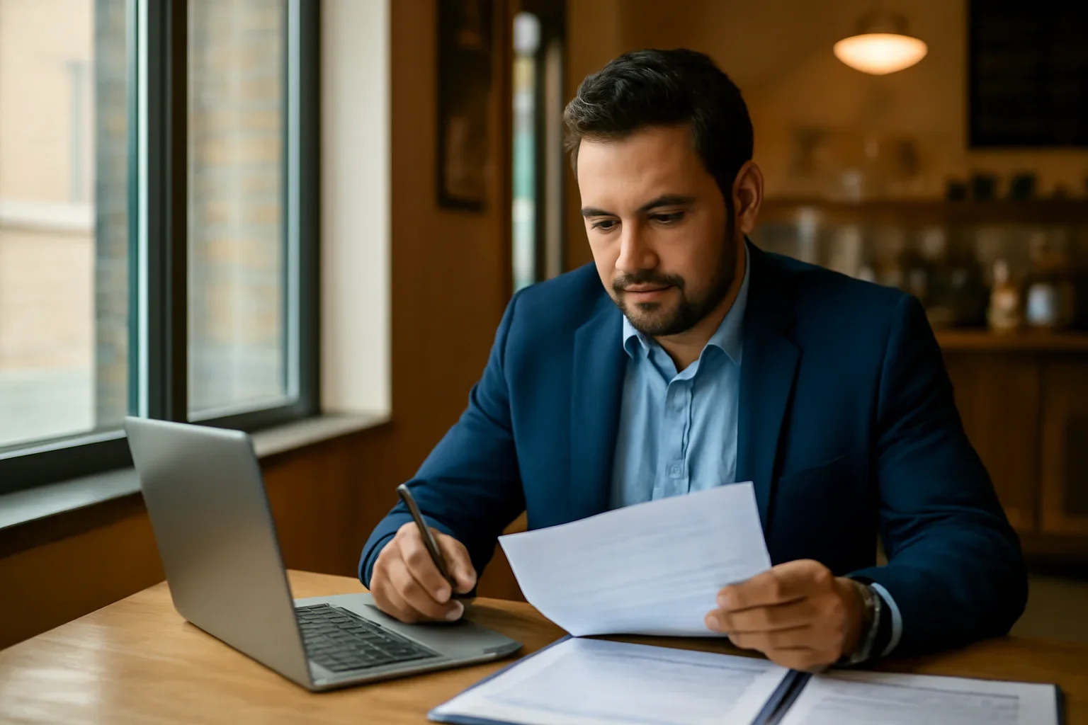 Business owner reviewing financing options in Wisconsin