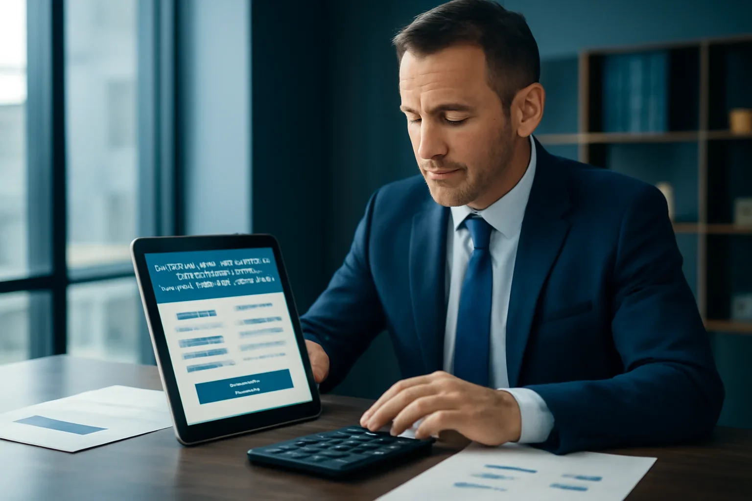Business owner using a commercial loan calculator
