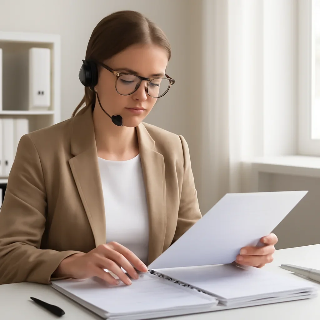 Support specialist reviewing details related to editorial policy