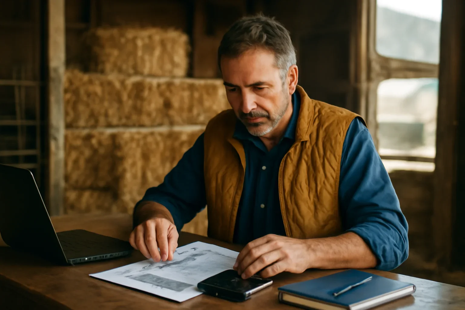 Agricultural business owner reviewing financing options