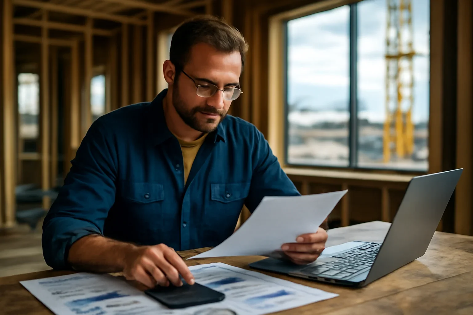 Construction business owner reviewing financing options