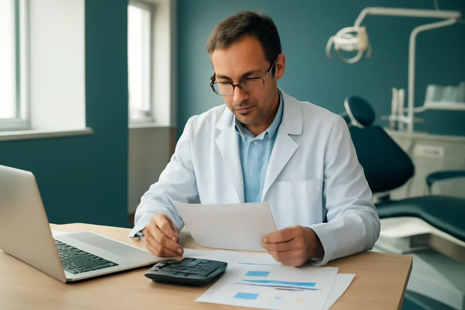 Dental Practice business owner reviewing financing options
