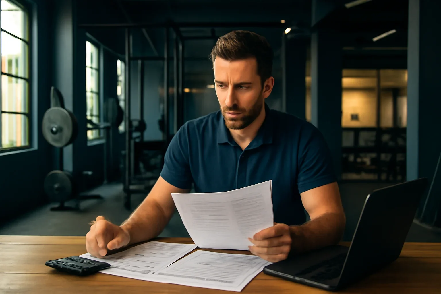 Gym business owner reviewing financing options