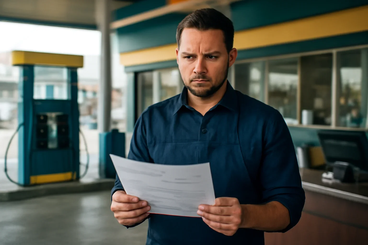 Gas Station business owner reviewing financing options