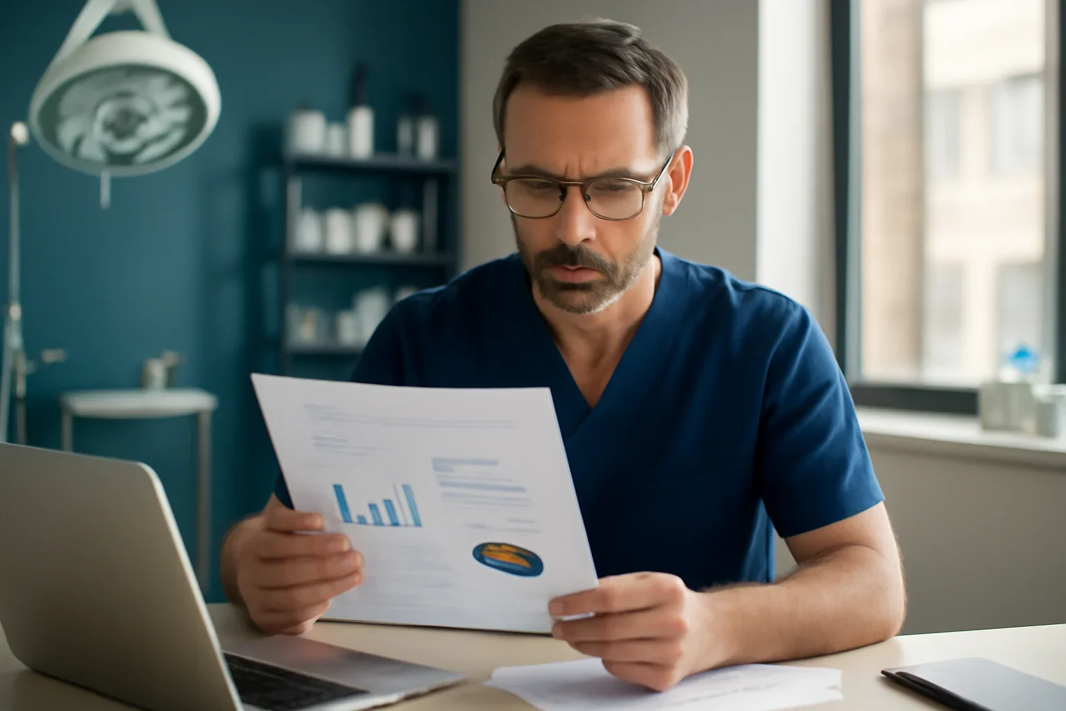 Healthcare business owner reviewing financing options