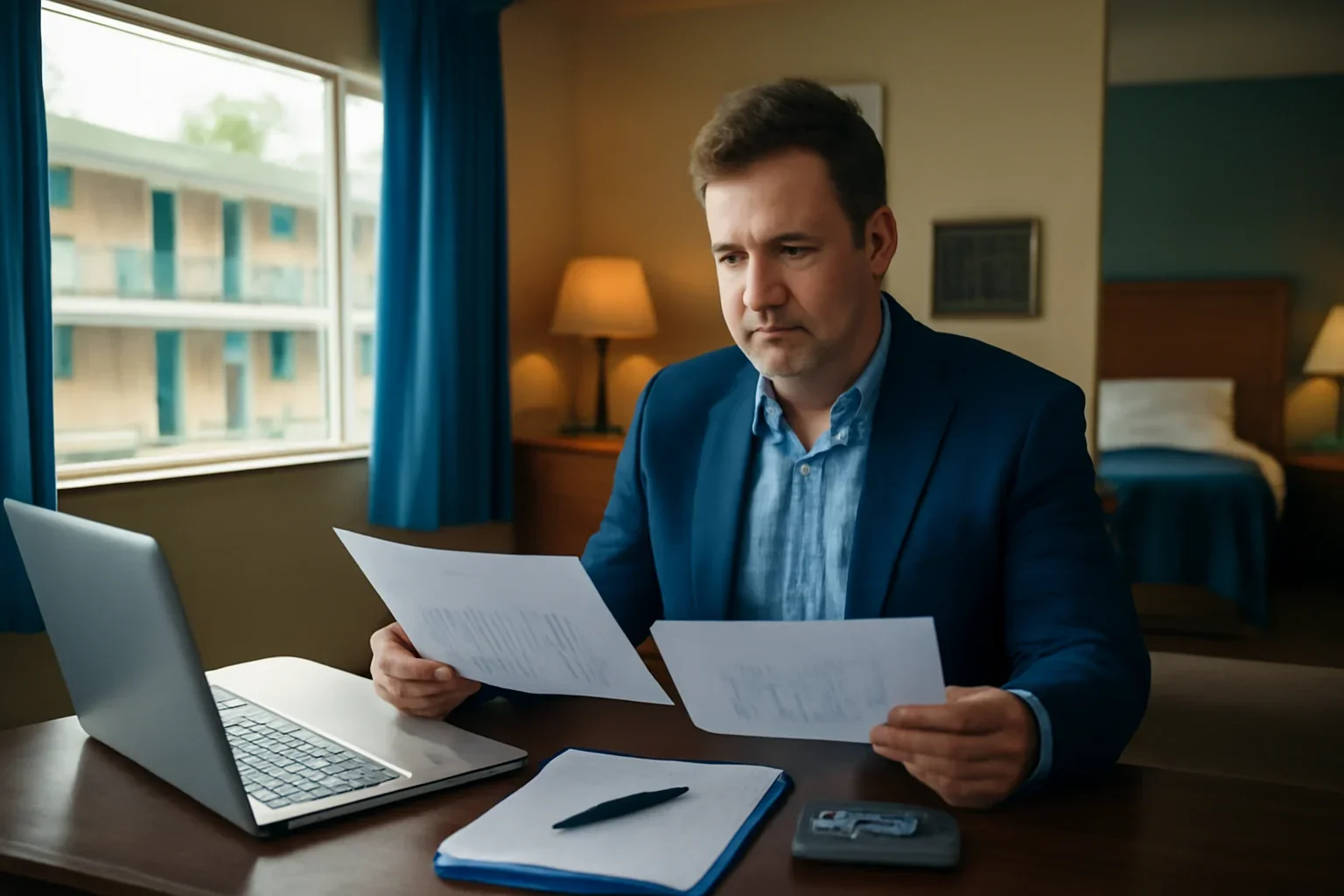 Motel business owner reviewing financing options