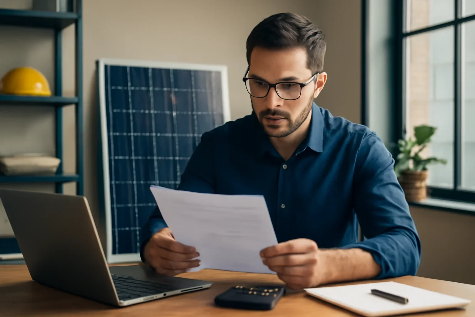 Solar business owner reviewing financing options
