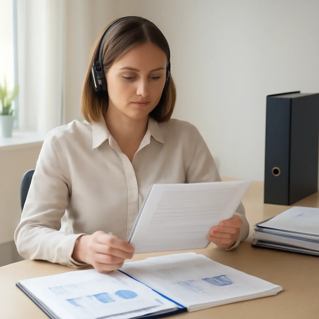 Support specialist reviewing details related to document upload help